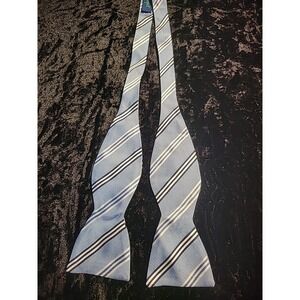 Vintage Haspel Mens Bow Tie Blue White Striped Adjustable Shirt Suit